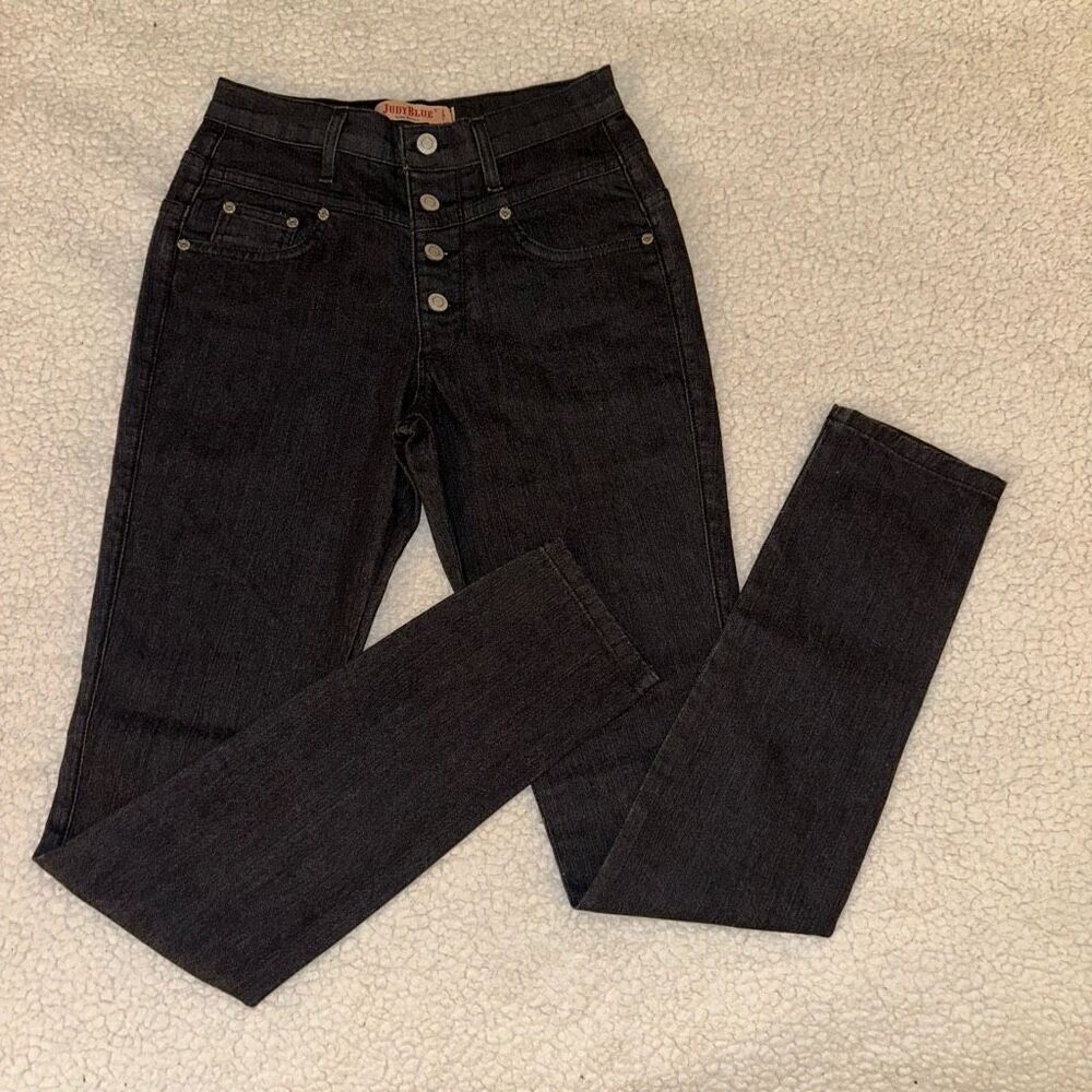 Judy Blue Vintage Dark Gray Black Button Up Skinny Jeans Size 3 EUC
